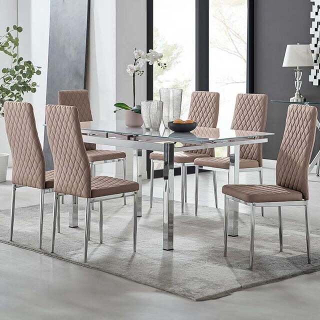 Furniturebox Fonti Valera 6 Seater Dining Set Cappuccino and Chrome - Brown - Wilko - image 1