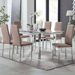 Furniturebox Fonti Valera 6 Seater Dining Set Cappuccino and Chrome - Brown - Wilko - thumbnail 1