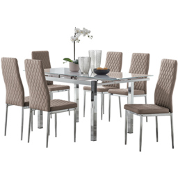 Furniturebox Fonti Valera 6 Seater Dining Set Cappuccino and Chrome - Brown - Wilko - thumbnail 3