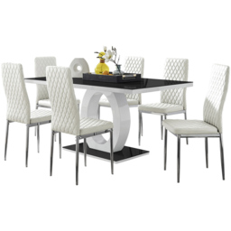 Furniturebox Lucia Valera 6 Seater Dining Set Black Gloss White and Chrome - Wilko - thumbnail 3