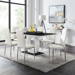 Furniturebox Lucia Valera 6 Seater Dining Set Black Gloss White and Chrome - Wilko - thumbnail 1