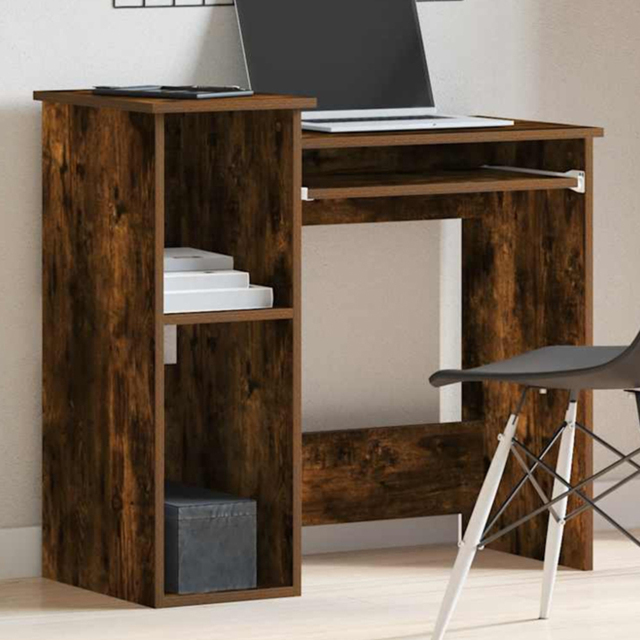 vidaXL 2 Shelf Computer Desk with Keyboard Tray Smoked Oak - Size: 78 x 84 x 40cm - Brown - Wilko - image 1