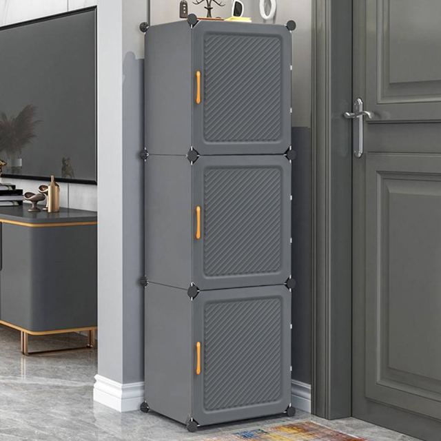 Living and Home 3 Door Multi Layer Shoe Cabinet - Size: 141 x 44 x 32cm - Grey - Wilko