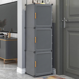 Living and Home 3 Door Multi Layer Shoe Cabinet - Size: 141 x 44 x 32cm - Grey - Wilko - thumbnail 1