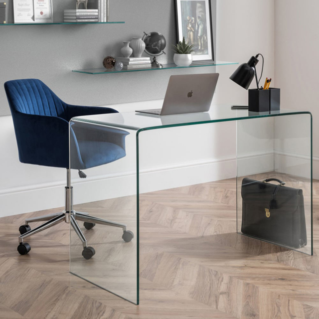 Julian Bowen Amalfi Kahlo Glass Desk and Blue Swivel Office Chair - Wilko - image 1