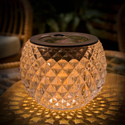 ValueLights Black Diamond Pattern Glass Solar Powered Outdoor Table Lamp - Size: 9 x 12 x 12cm - Wilko - thumbnail 3