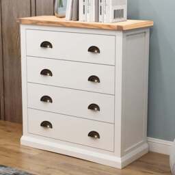 Cosenza 4 Drawer Off White Chest of Drawers with Brass Cup Handles - Wilko - thumbnail 1