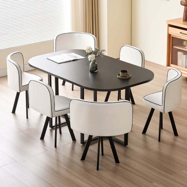 Comfy Living 6 Seater Dining Set Black and White - Wilko - image 1
