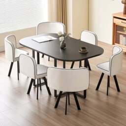 Comfy Living 6 Seater Dining Set Black and White - Wilko - thumbnail 1