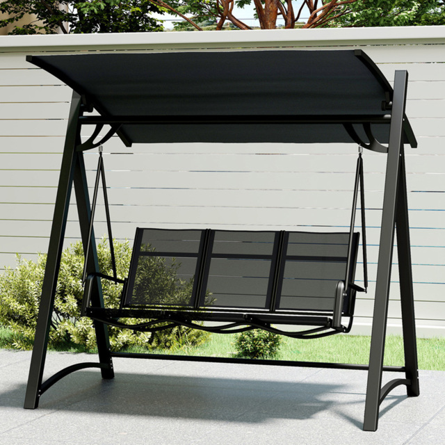 Outsunny 3 Seater Grey Garden Swing Chair with Adjustable Canopy - Wilko - image 1