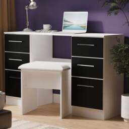 Crowndale Worcester 6 Drawer Matt Black and White Kneehole Desk Ready Assembled - Size: 80 x 125 x 39cm - Black Matt & White - Wilko - thumbnail 1
