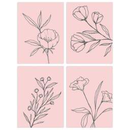 Wee Blue Coo Black and Pastel Wildflower Outline Wall Art Print 30 x 41cm 4 Pack - Size: 40.5 x 30.5 x 0.3cm - Pink - Wilko - thumbnail 1
