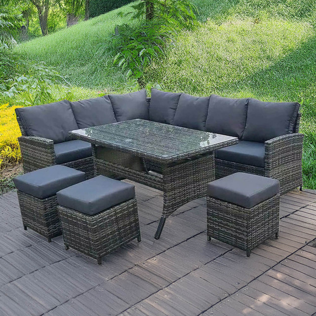 Furniture One 9 Seater Rattan Garden Corner Lounge Set - Grey - Wilko - image 1