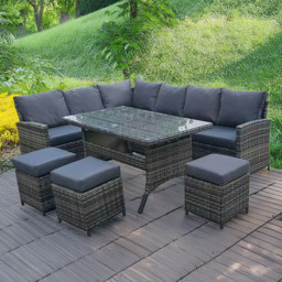Furniture One 9 Seater Rattan Garden Corner Lounge Set - Grey - Wilko - thumbnail 1