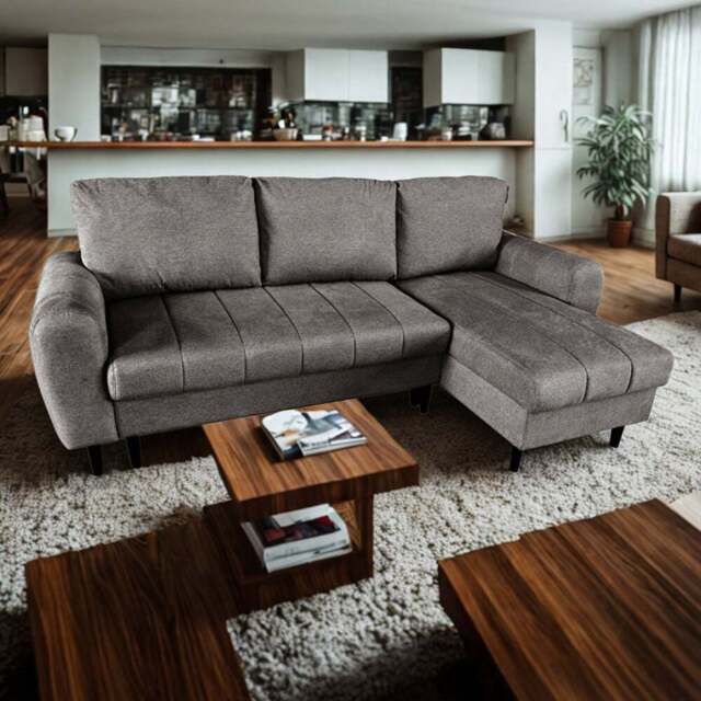 DS Living Sienna 3 Seater Grey Fabric Left Hand Chaise Sofa Bed - Wilko - image 1