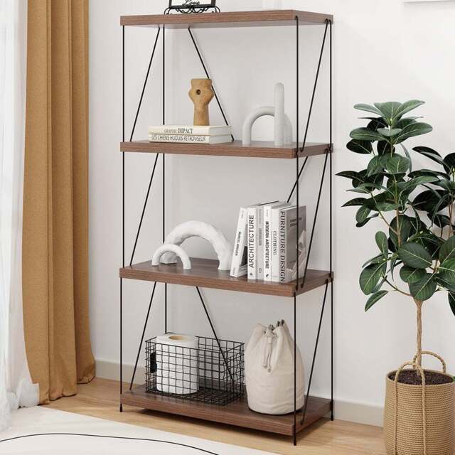 Costway 4 Shelf Brown Multipurpose Bookcase - Size: 134 x 36 x 16cm - Wilko - image 1