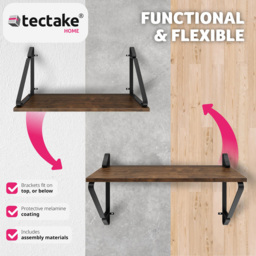 tectake Irvine Dark Wood Wall Shelf Set of 2 - Size: 33.5 x 20 x 60cm - Brown - Wilko - thumbnail 4
