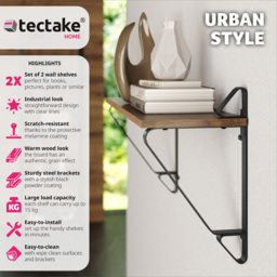 tectake Irvine Dark Wood Wall Shelf Set of 2 - Size: 33.5 x 20 x 60cm - Brown - Wilko - thumbnail 7