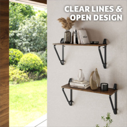 tectake Irvine Dark Wood Wall Shelf Set of 2 - Size: 33.5 x 20 x 60cm - Brown - Wilko - thumbnail 3
