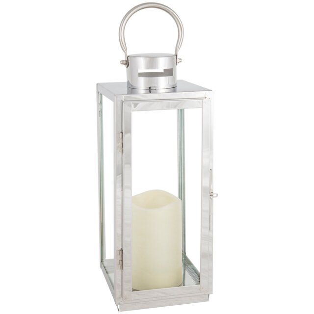 Modern LED Silver Stainless Steel Battery Powered Lantern - Size: 13 x 32 x 12cm - Wilko - image 1