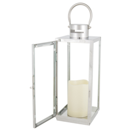 Modern LED Silver Stainless Steel Battery Powered Lantern - Size: 13 x 32 x 12cm - Wilko - thumbnail 3