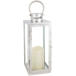 Modern LED Silver Stainless Steel Battery Powered Lantern - Size: 13 x 32 x 12cm - Wilko - thumbnail 1
