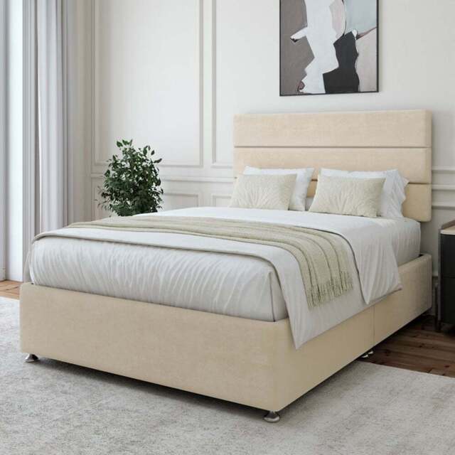 Bedmaster Single Cream Naples Velvet Divan Base with Milan Headboard - Wilko - image 1