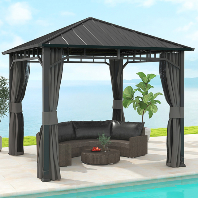 Outsunny 3 x 3m Black Galvanised Steel Hardtop Gazebo - Grey - Wilko - image 1