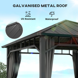 Outsunny 3 x 3m Black Galvanised Steel Hardtop Gazebo - Grey - Wilko - thumbnail 5