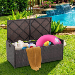 Costway Patio Storage Bench with Cushion 128L - Size: 101.6 x 53.3 x 17.78cm - Brown - Wilko - thumbnail 5