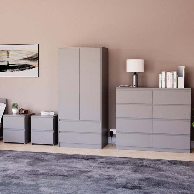VIDA DESIGNS Denver Grey 4 Piece Bedroom Furniture Set - Wilko - image 1