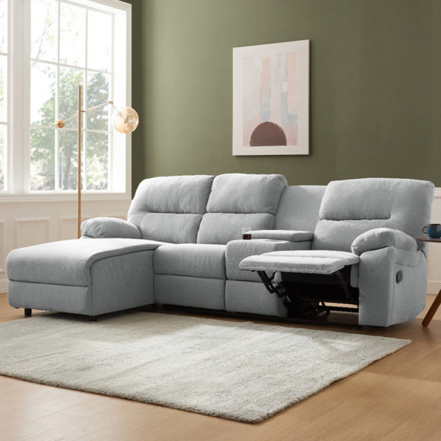 Home Detail Jacob 3 Seater Light Grey Left Hand Chaise Manual Recliner Sofa - Wilko - image 1