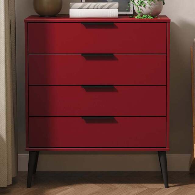 Crowndale Hong Kong 4 Drawer Red Matt Chest of Drawers Ready Assembled - Wilko - image 1