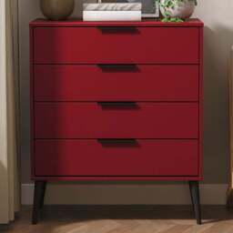 Crowndale Hong Kong 4 Drawer Red Matt Chest of Drawers Ready Assembled - Wilko