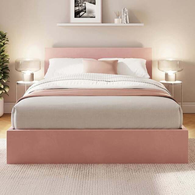 GFW King Size Blush Pink Velvet End Lift Ottoman Bed - Wilko - image 1