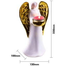 St Helens Large White and Gold Winged Angel Ceramic Tea Light Holder - Size: 9 x 11 x 20cm - Multi - Wilko - thumbnail 5