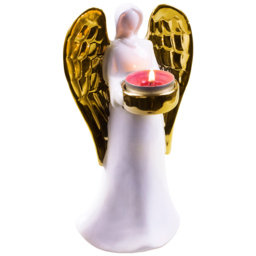 St Helens Large White and Gold Winged Angel Ceramic Tea Light Holder - Size: 9 x 11 x 20cm - Multi - Wilko - thumbnail 1