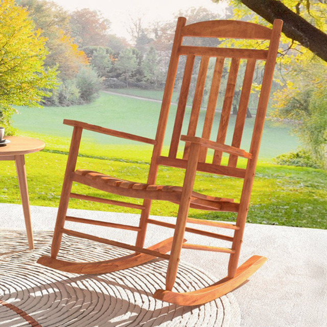 Costway Natural Wood Outdoor Rocking Chair - Size: 124 x 66 x 12cm - Cream - Wilko - image 1