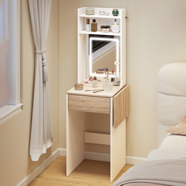 Portland White Compact Dressing Table with Lighted Mirror - Size: 152 x 45 x 45cm - Wilko - image 1