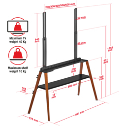 TTAP Roma Single Shelf Dark Wood Easel TV Stand - Size: 125.8 x 99.1 x 37cm - Brown - Wilko - thumbnail 7