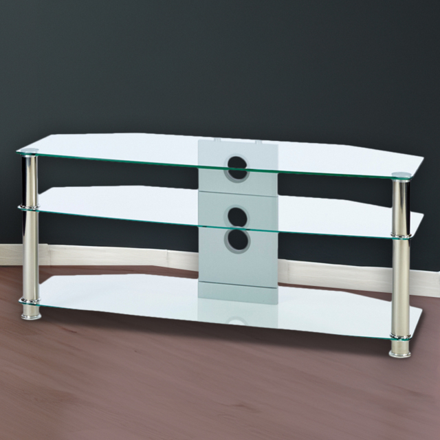 MMT Furniture Designs 2 Shelf Clear Glass Corner TV Unit - Size: 56 x 150 x 50cm - Wilko - image 1