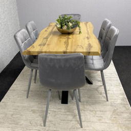 Kosy Koala 6 Seater Velvet and Wood Dinning Table Set Black and Brown - Multi - Wilko - thumbnail 5