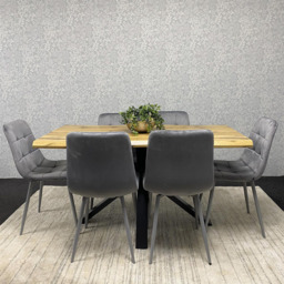 Kosy Koala 6 Seater Velvet and Wood Dinning Table Set Black and Brown - Multi - Wilko - thumbnail 6