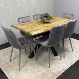 Kosy Koala 6 Seater Velvet and Wood Dinning Table Set Black and Brown - Multi - Wilko