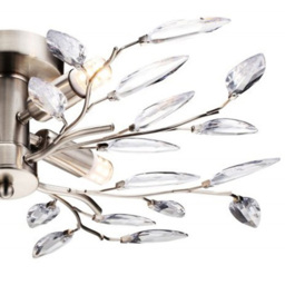 Happy Homewares Modern Birch Clear Leaves Satin Chrome Semi Flush Ceiling Light - Size: 15 x 60 x 60cm - Silver - Wilko - thumbnail 3