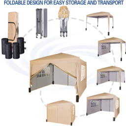 Beige Pop Up Patio Canopy Tent with Removable Sidewalls 3 x 3m - MCC - Wilko - thumbnail 6