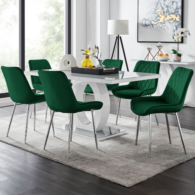 Furniturebox Lucia Cesano 6 Seater Dining Set Grey Gloss Green and Chrome - Wilko - image 1