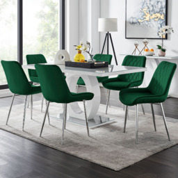 Furniturebox Lucia Cesano 6 Seater Dining Set Grey Gloss Green and Chrome - Wilko - thumbnail 1