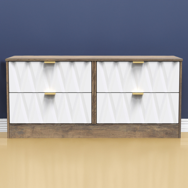Crowndale Las Vegas 4 Drawer Matt White and Vintage Oak Chest of Drawers Ready Assembled - Wilko - image 1