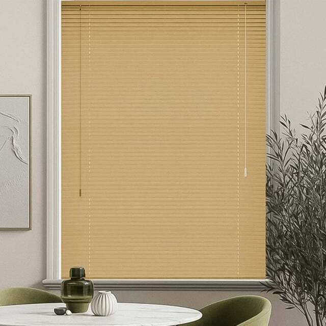 New Edge Blinds Wood Grain PVC Venetian Blind Natural 70cm - Size: W 70 x D 152cm - Cream - Wilko - image 1